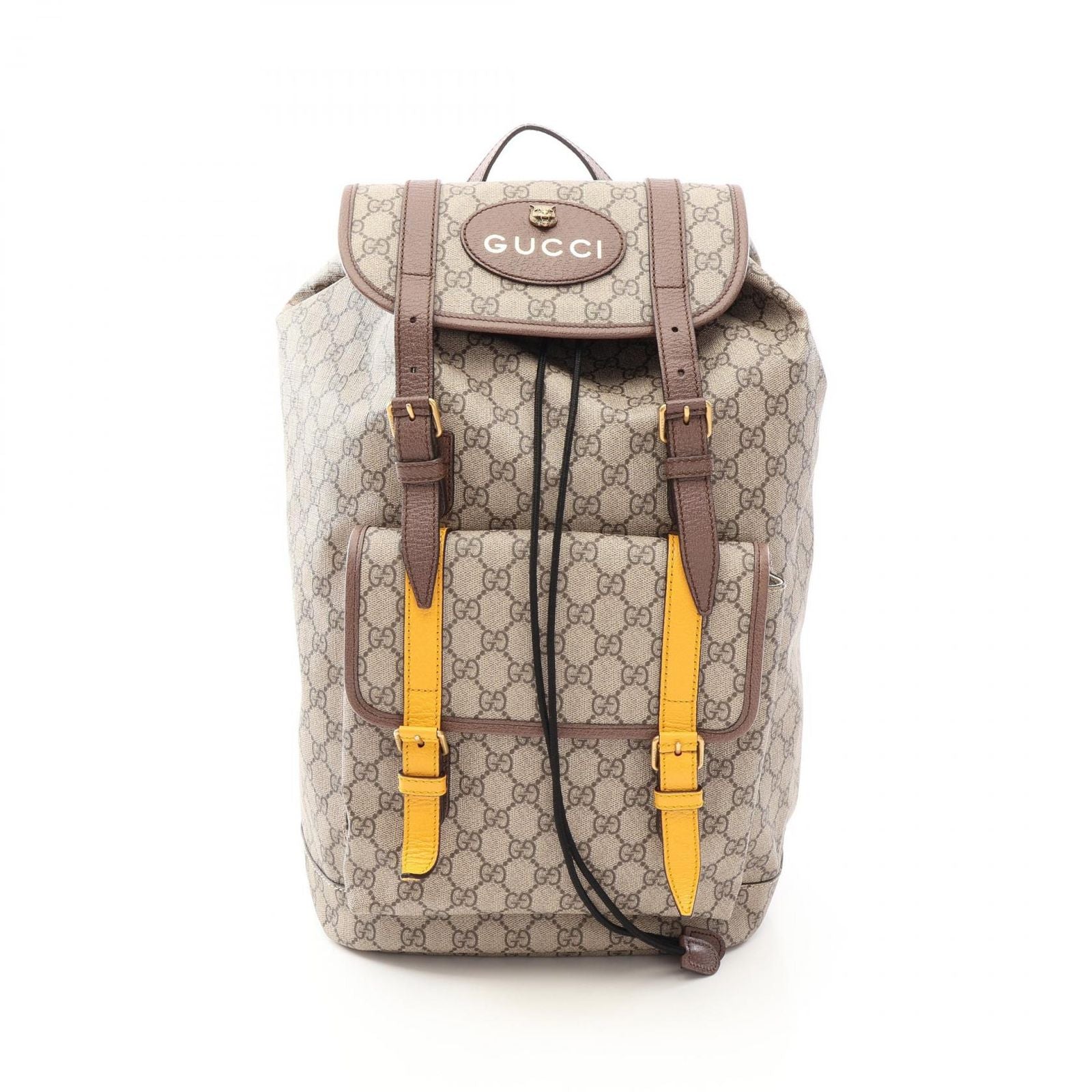 Gucci Backpack GG Supreme Cat Head Web Line Beige Canvas Leather Courier