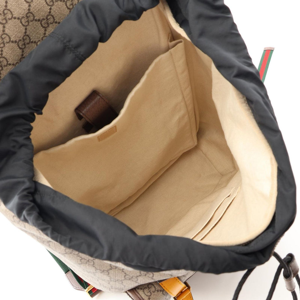 Gucci Backpack GG Supreme Cat Head Web Line Beige Canvas Leather Courier — view 3