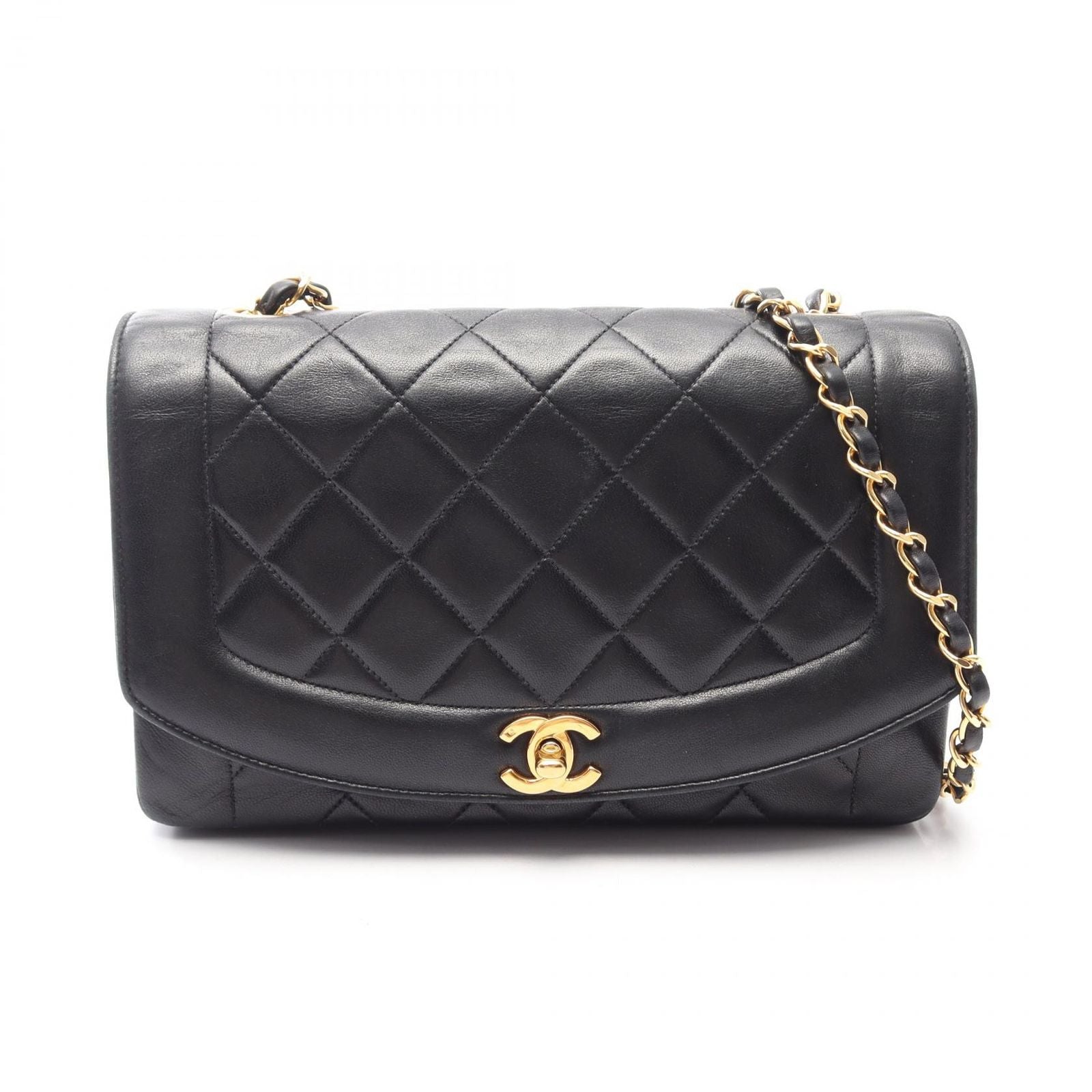 Chanel Shoulder Bag Quilted Diana Flap Black Lambskin Chain