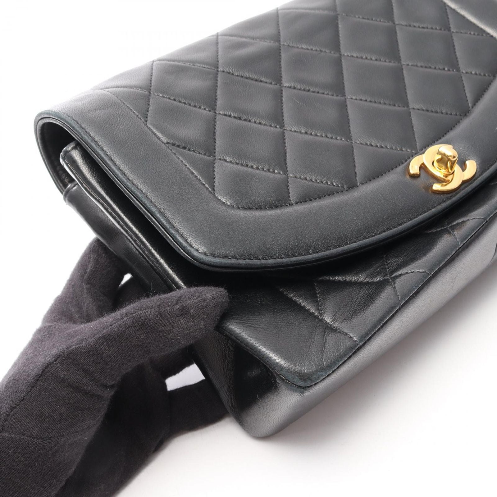 Chanel Shoulder Bag Quilted Diana Flap Black Lambskin Chain — view 9