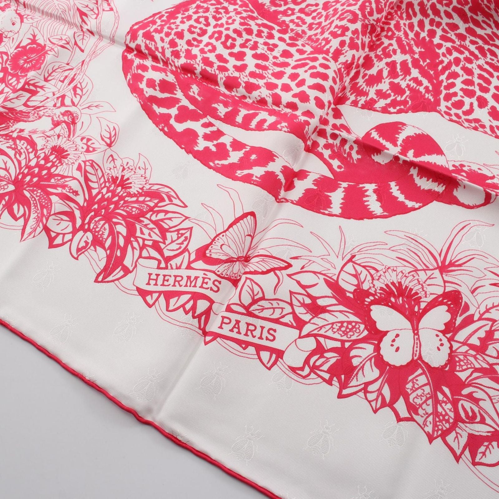 Hermes Scarf Carre 90 Tatouage Jungle Love White Pink Silk — view 7