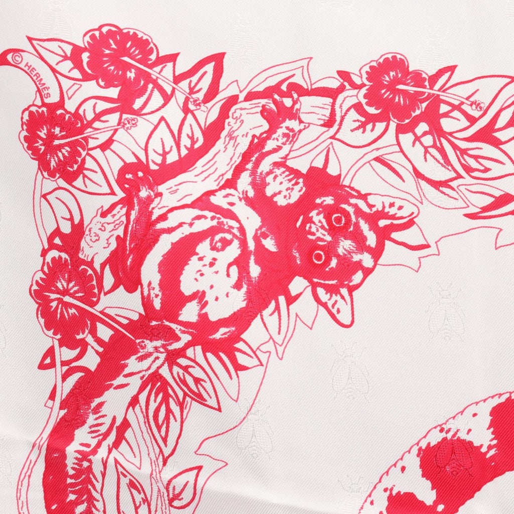 Hermes Scarf Carre 90 Tatouage Jungle Love White Pink Silk — view 5