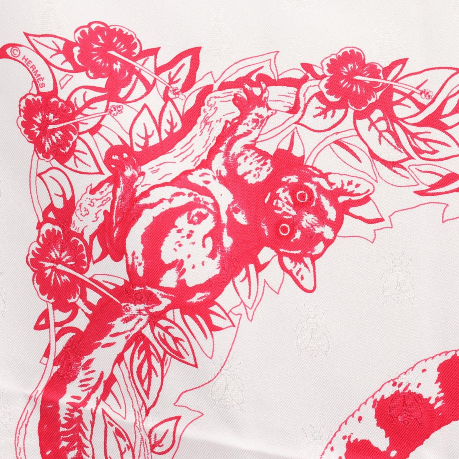 Hermes Scarf Carre 90 Tatouage Jungle Love White Pink Silk — view 5