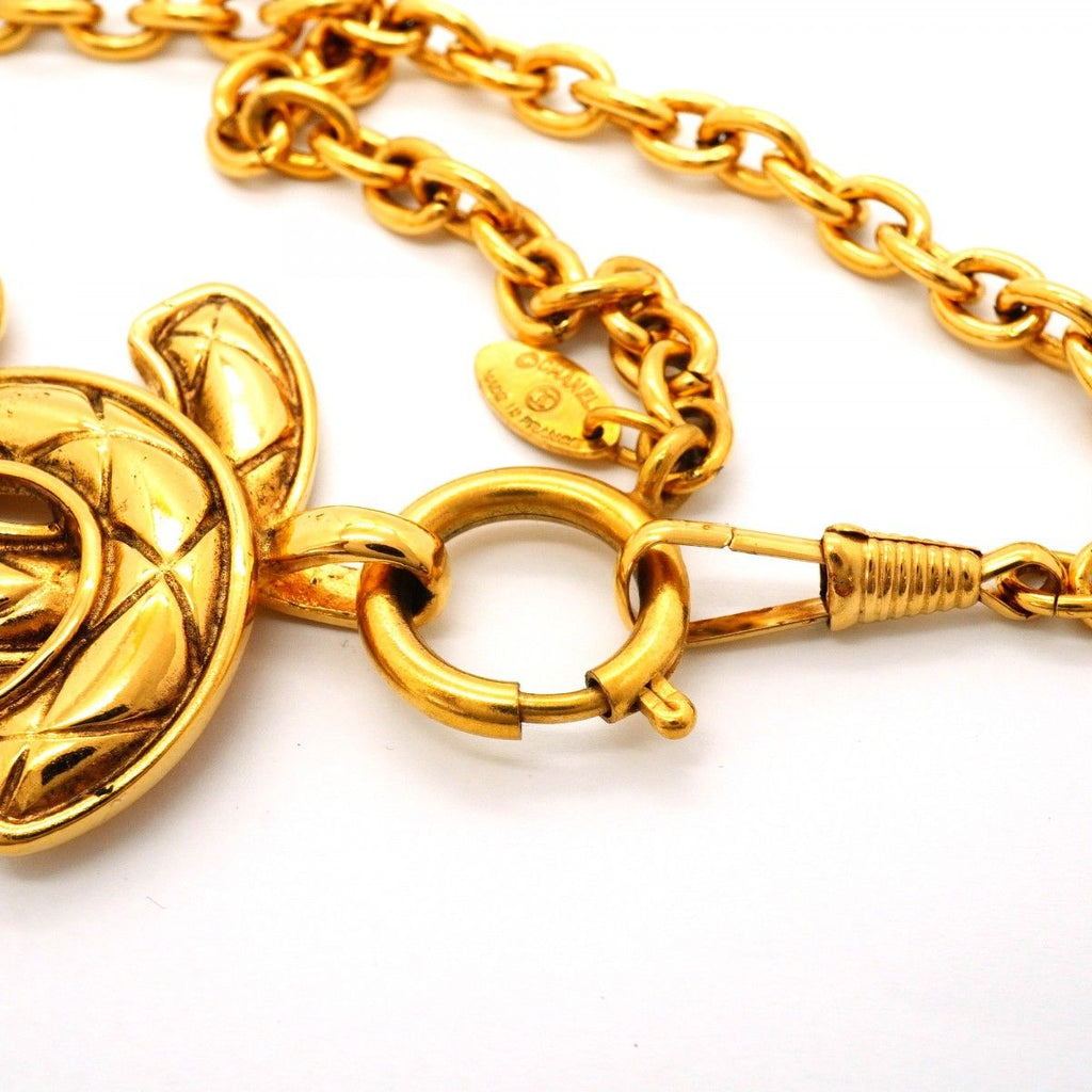 Chanel Necklace Vintage CC Logo Quilted Gold Plated — view 4