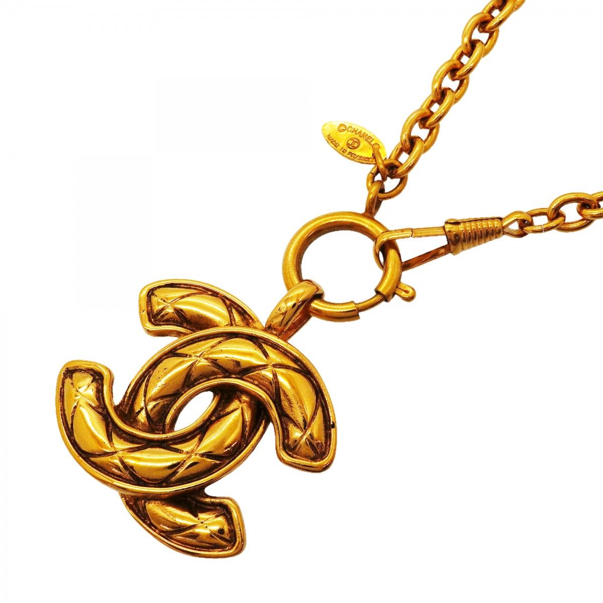 Chanel Necklace Vintage CC Logo Quilted Gold Plated