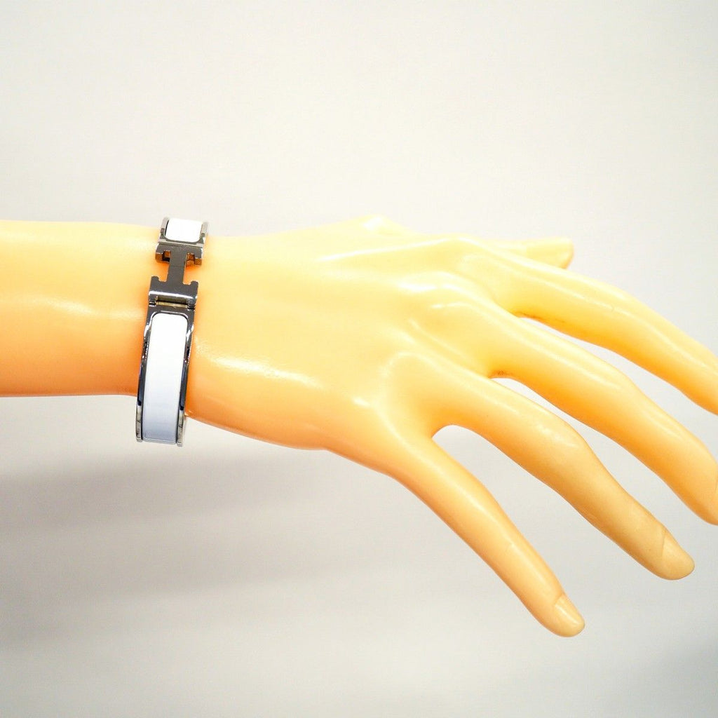Hermes Bangle Clic Clac PM Metal Silver White Bracelet — view 6