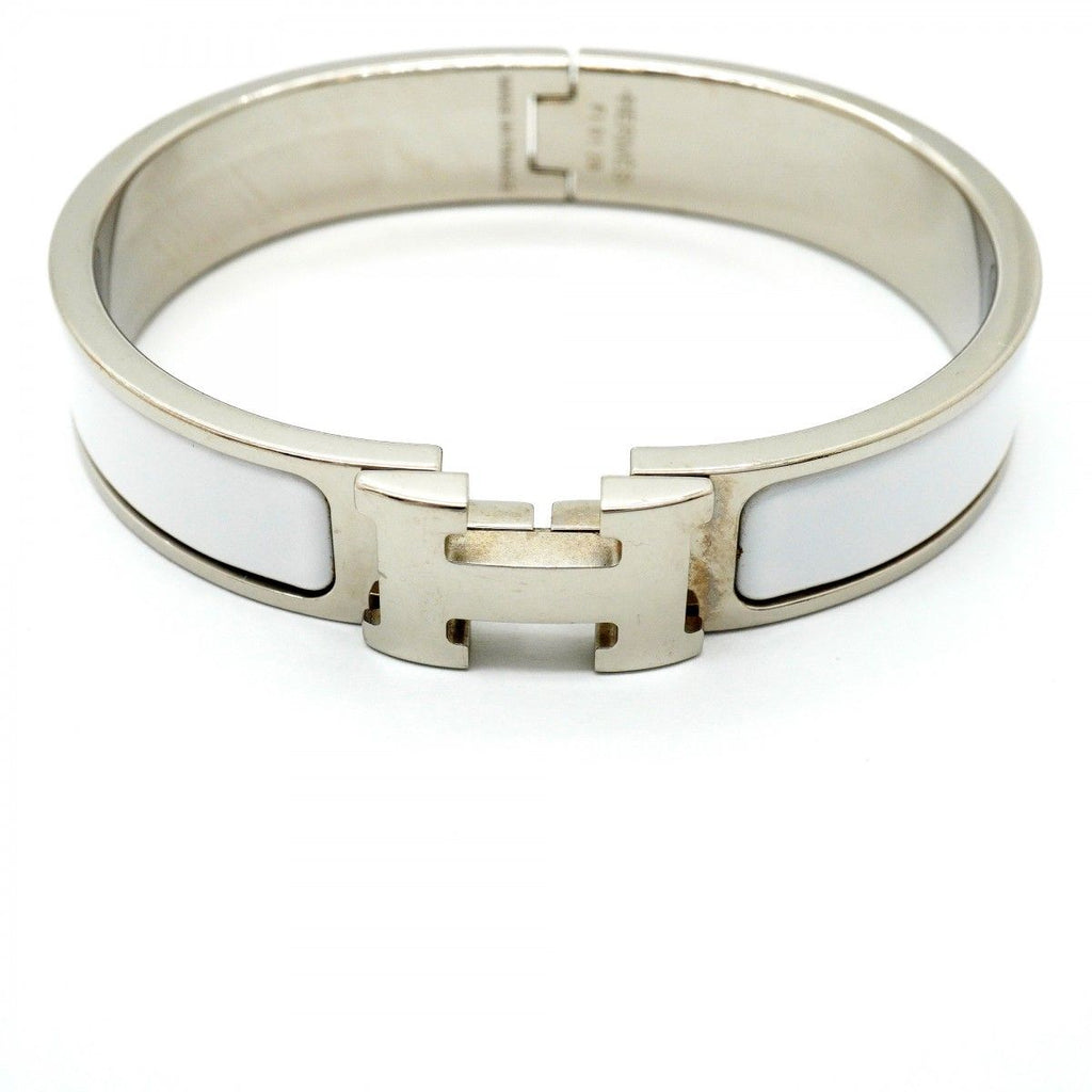 Hermes Bangle Clic Clac PM Metal Silver White Bracelet — view 4