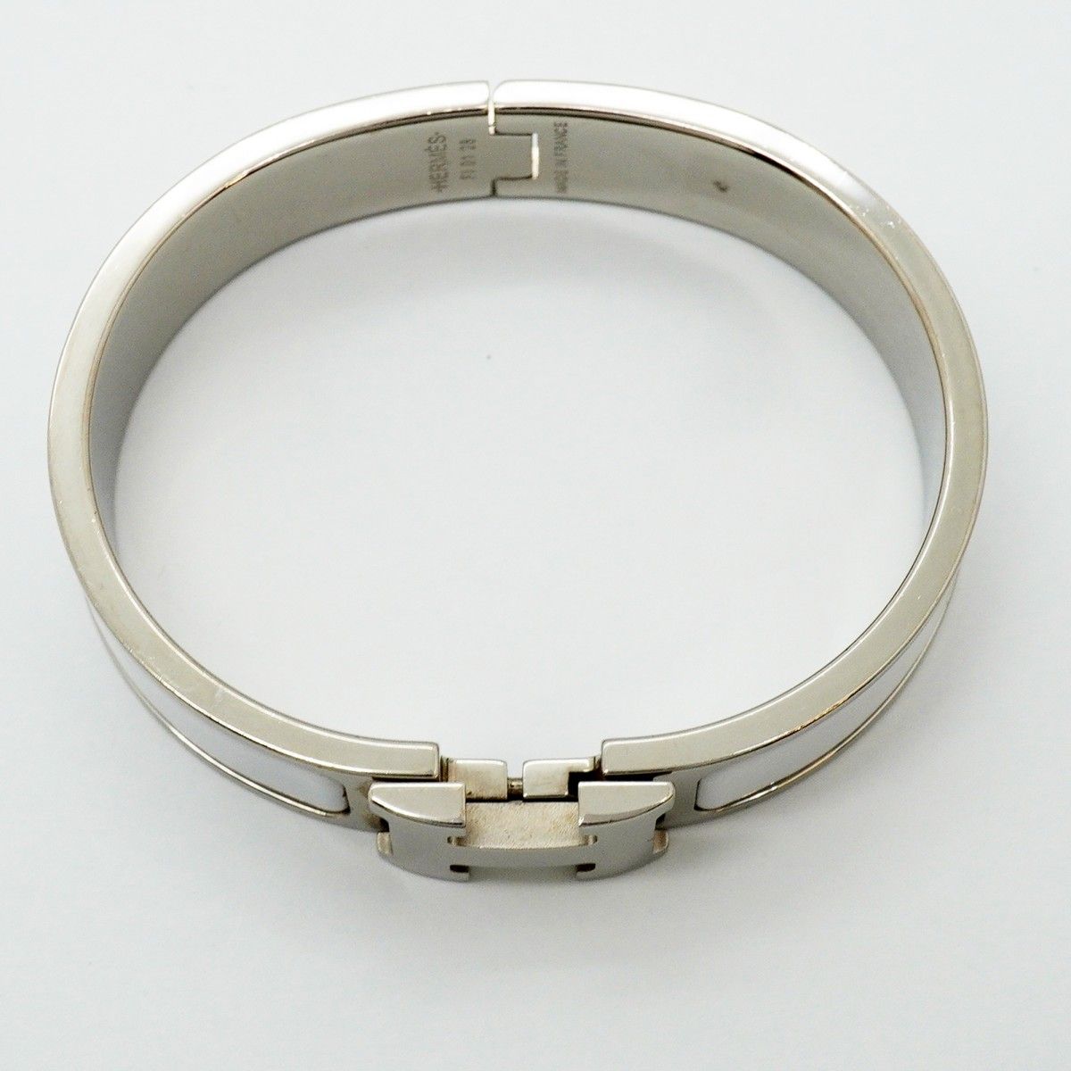 Hermes Bangle Clic Clac PM Metal Silver White Bracelet — view 3