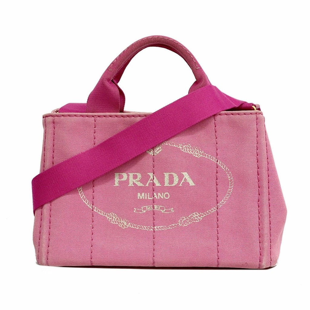 Prada Handbag Canapa Canvas Pink Gold 2-Way