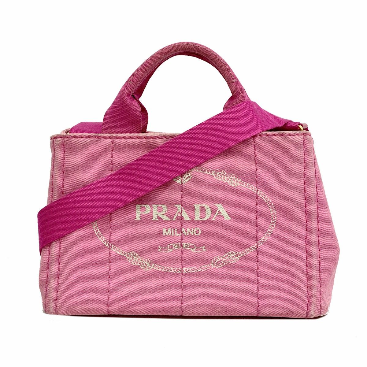 Prada Handbag Canapa Canvas Pink Gold 2-Way