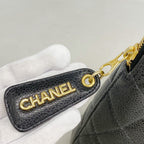 Chanel Shoulder Bag Quilted Caviar Leather Black Gold — view 8