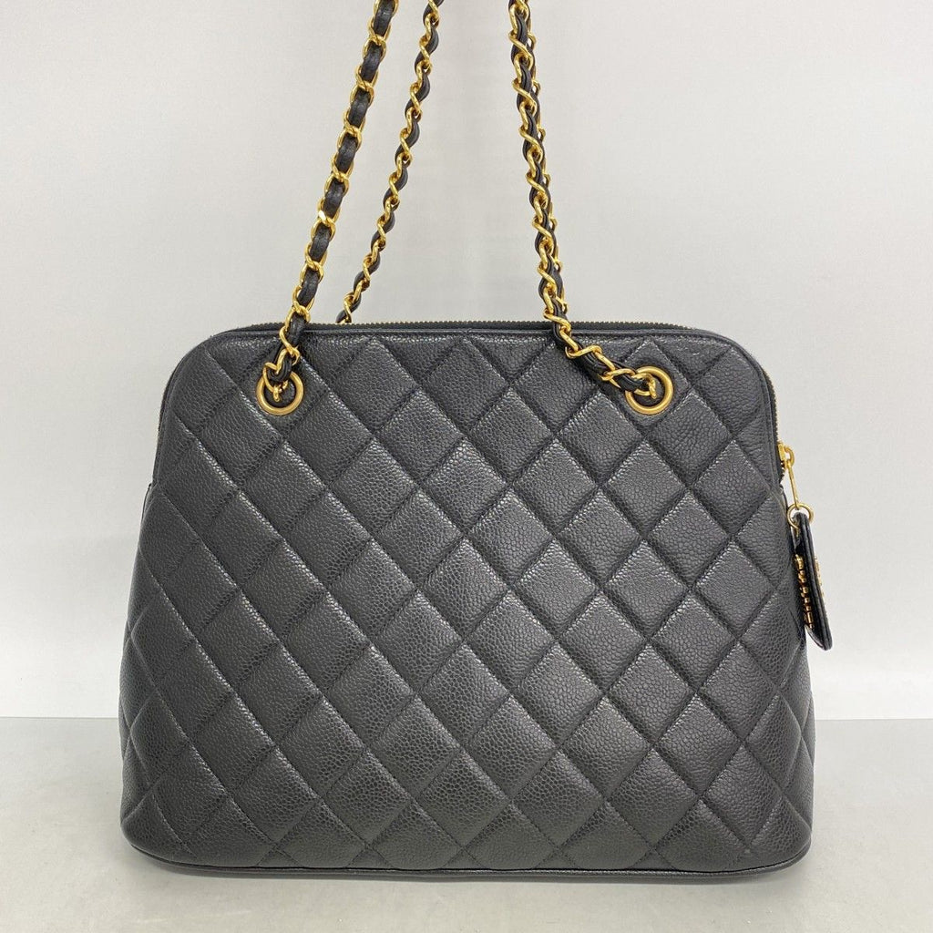 Chanel Shoulder Bag Quilted Caviar Leather Black Gold — view 9