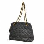 Chanel Shoulder Bag Quilted Caviar Leather Black Gold