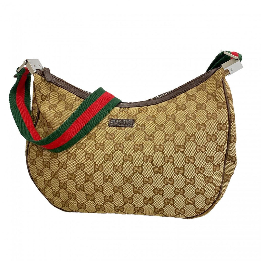 Gucci Shoulder Bag GG Canvas Sherry Line Brown Silver