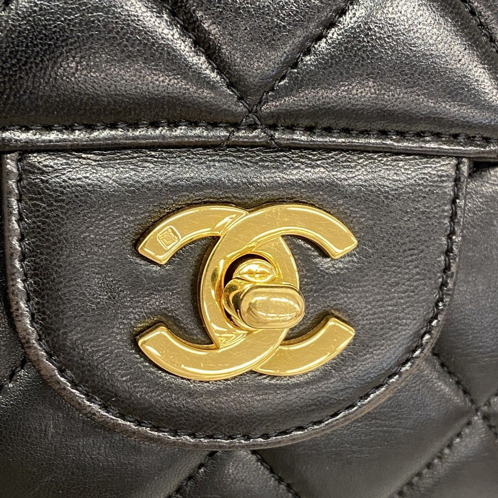 Chanel Shoulder Bag Deca Quilted Face Lambskin Black Gold — view 9