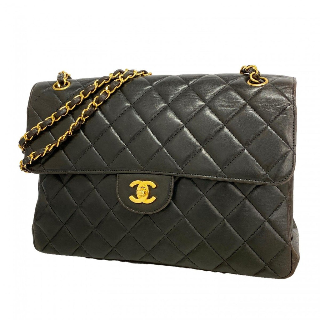 Chanel Shoulder Bag Deca Quilted Face Lambskin Black Gold