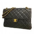Chanel Shoulder Bag Deca Quilted Face Lambskin Black Gold