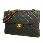 Chanel Shoulder Bag Deca Quilted Face Lambskin Black Gold