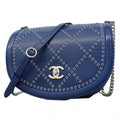 Chanel Shoulder Bag Coco Eyelet Leather Blue Silver