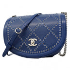 Chanel Shoulder Bag Coco Eyelet Leather Blue Silver