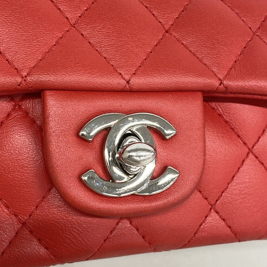 Chanel Shoulder Bag Mini Quilted Lambskin Red Silver — view 8