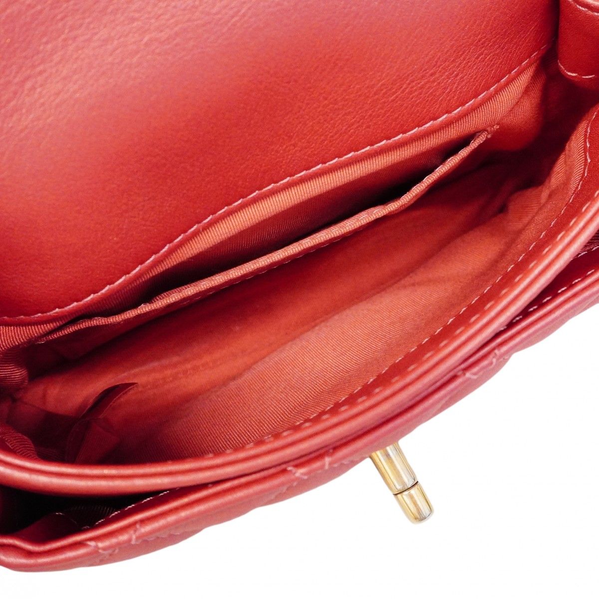 Chanel Handbag Quilted Leather Red Champagne Gold 2-Way — view 4
