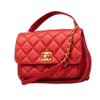 Chanel Handbag Quilted Leather Red Champagne Gold 2-Way
