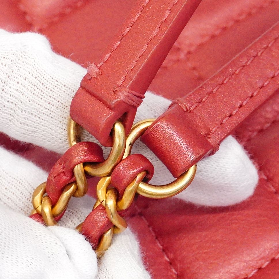 Chanel Handbag Quilted Leather Red Champagne Gold 2-Way — view 6