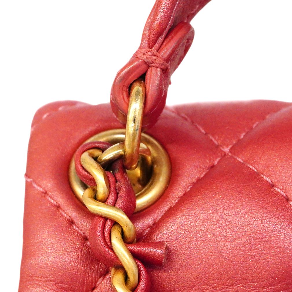 Chanel Handbag Quilted Leather Red Champagne Gold 2-Way — view 7