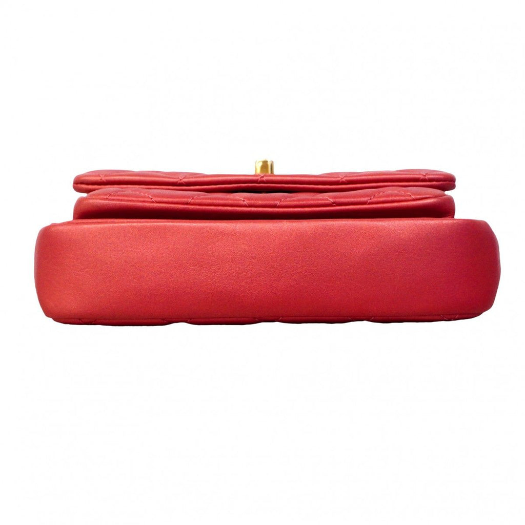 Chanel Handbag Quilted Leather Red Champagne Gold 2-Way — view 3