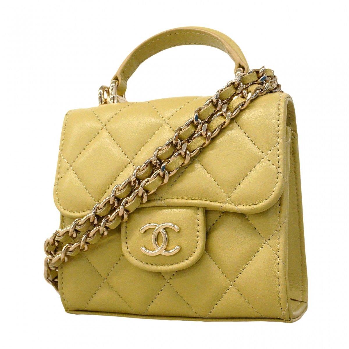 Chanel Handbag Quilted Lambskin Beige Champagne Gold 2-Way