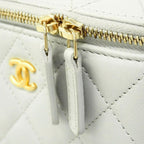 Chanel Vanity Bag Quilted Lambskin Light Gray Champagne Gold 2-Way — view 9