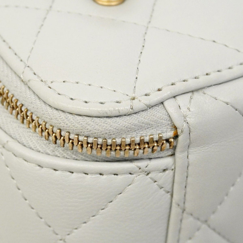 Chanel Vanity Bag Quilted Lambskin Light Gray Champagne Gold 2-Way — view 8