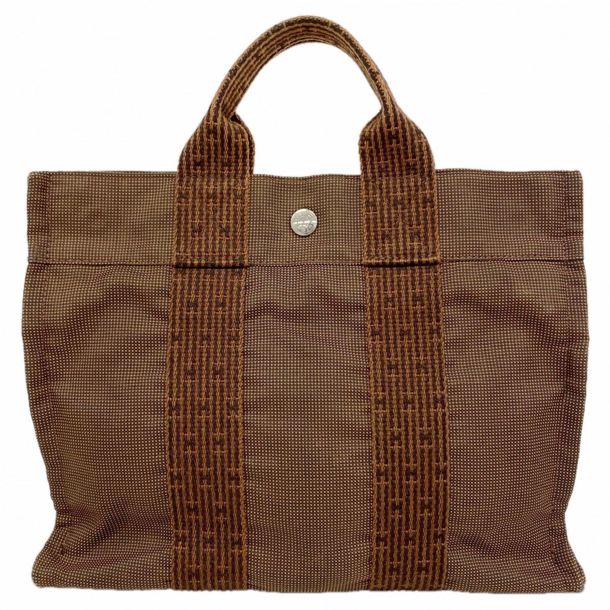 Hermes Tote Her Line PM Canvas Brown Silver