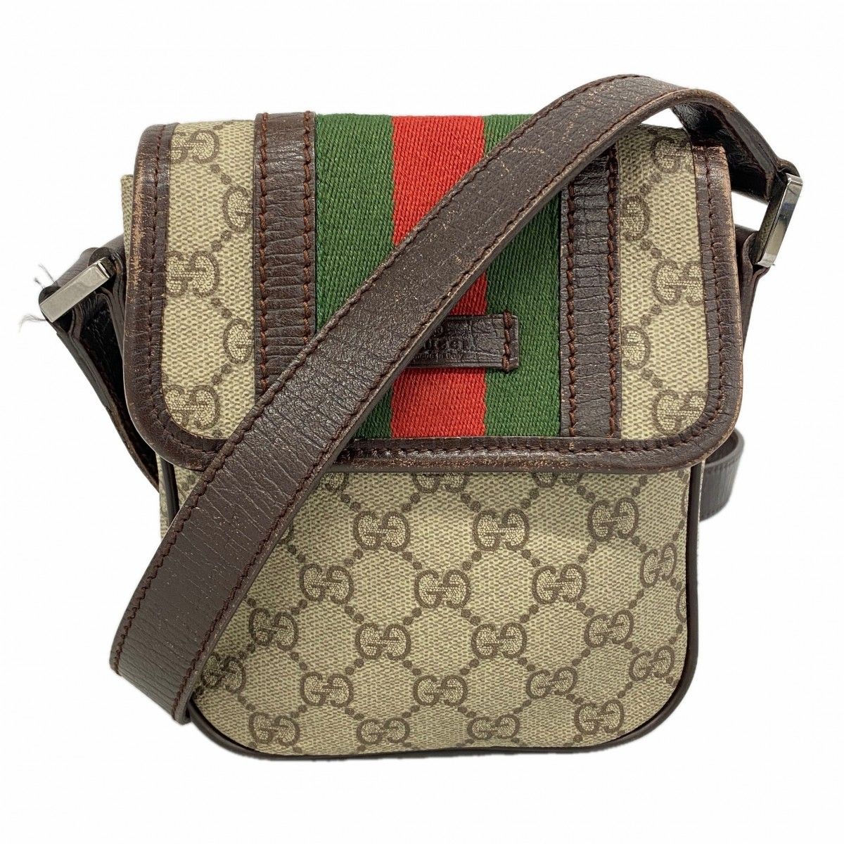Gucci Shoulder Bag GG Supreme Beige Brown Silver