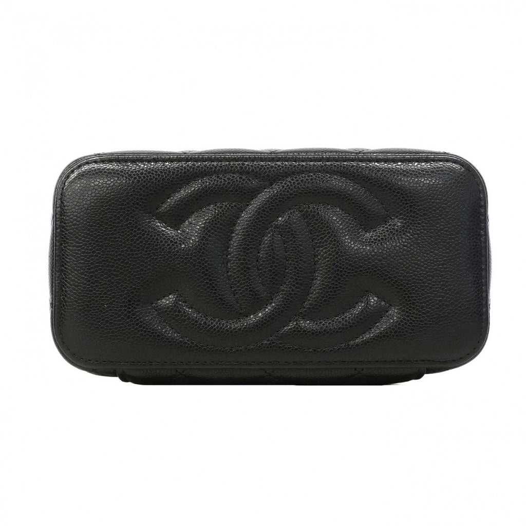 Chanel Vanity Bag Quilted Caviar Leather Black Champagne Gold — view 3