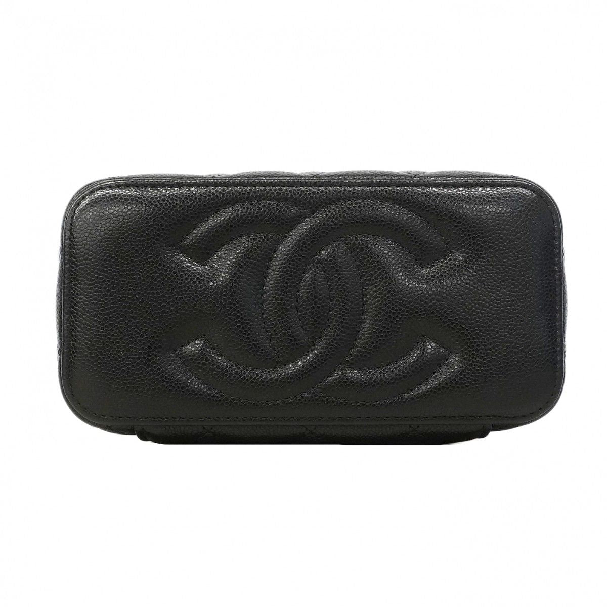 Chanel Vanity Bag Quilted Caviar Leather Black Champagne Gold — view 3