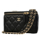 Chanel Vanity Bag Quilted Caviar Leather Black Champagne Gold