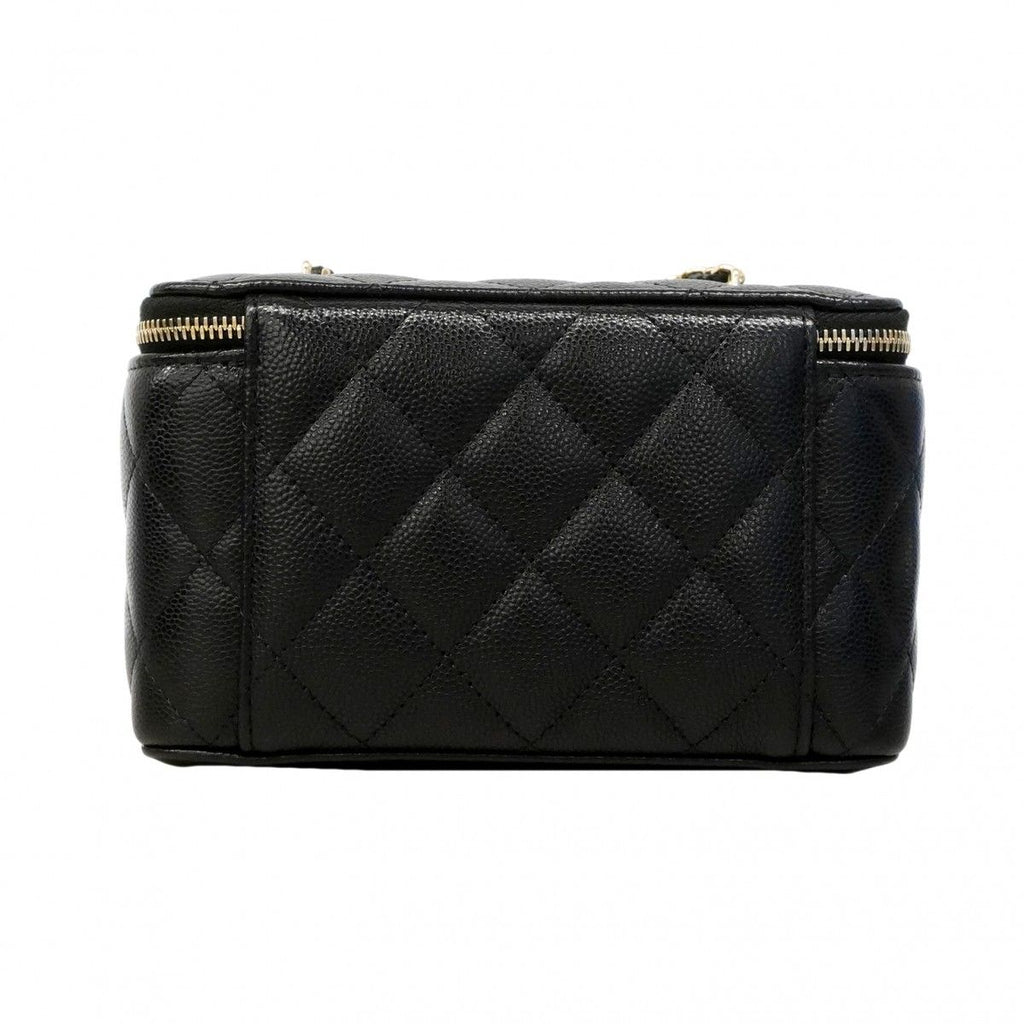 Chanel Vanity Bag Quilted Caviar Leather Black Champagne Gold — view 7