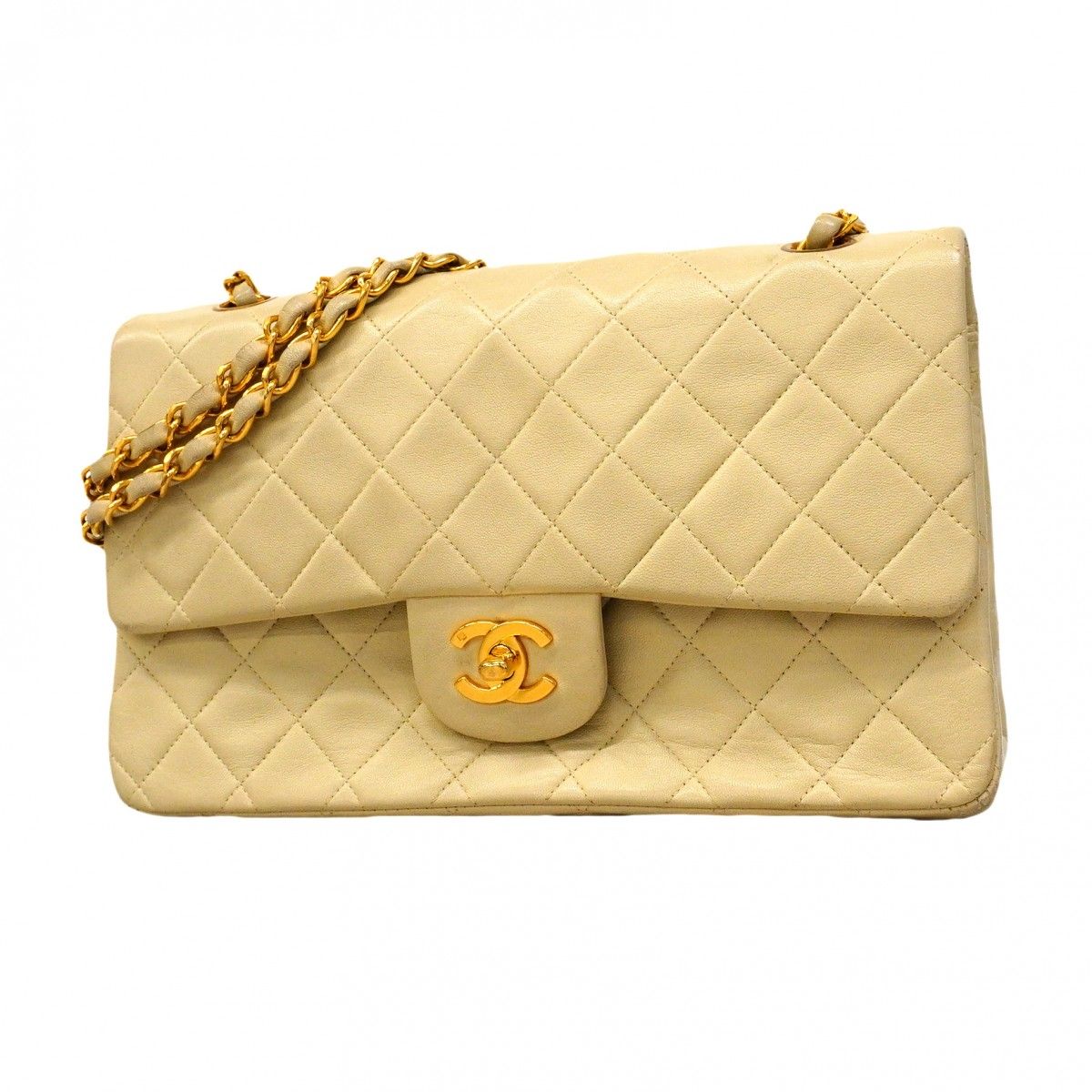 Chanel Shoulder Bag Quilted Lambskin Ivory Gold