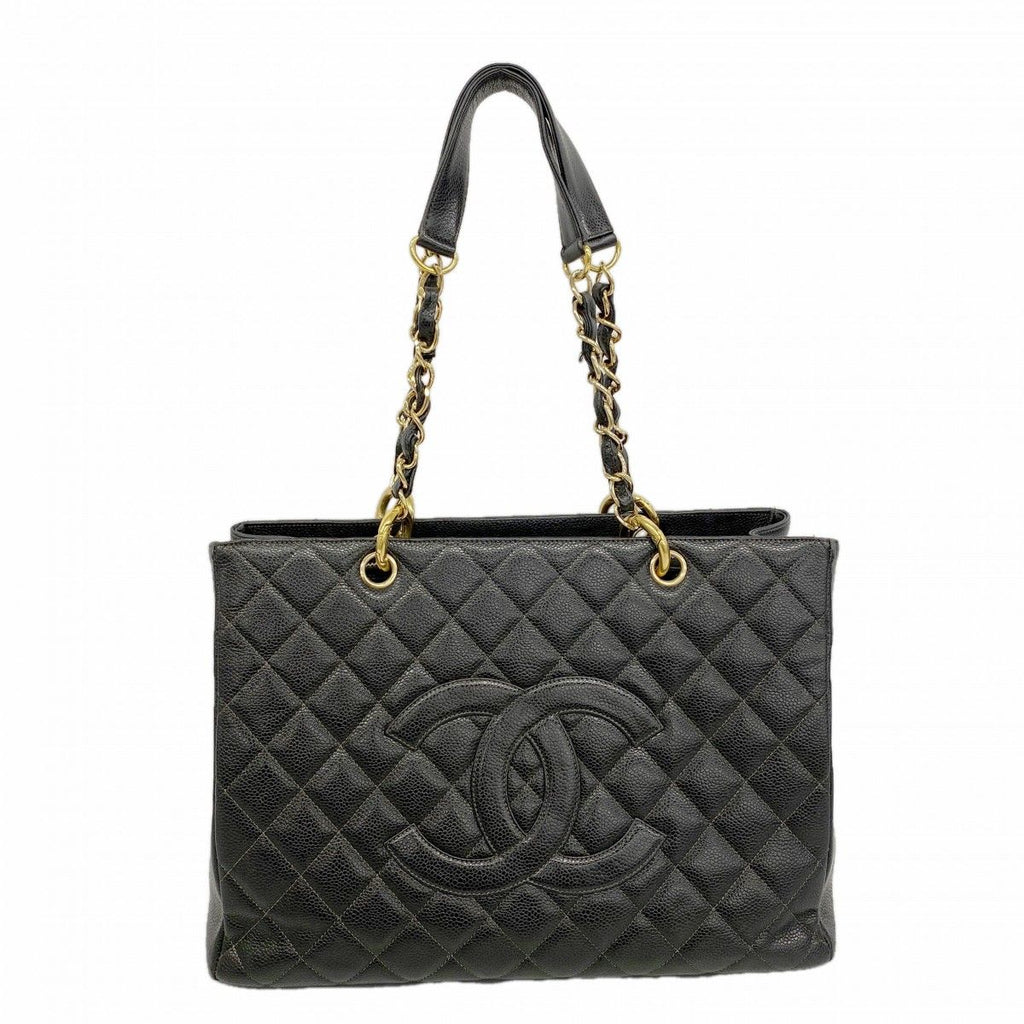 Chanel Chain Tote Quilted Caviar Leather Black Gold