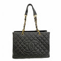 Chanel Chain Tote Quilted Caviar Leather Black Gold