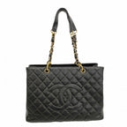 Chanel Chain Tote Quilted Caviar Leather Black Gold