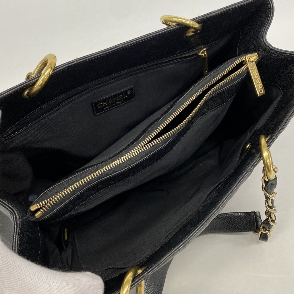 Chanel Chain Tote Quilted Caviar Leather Black Gold — view 4