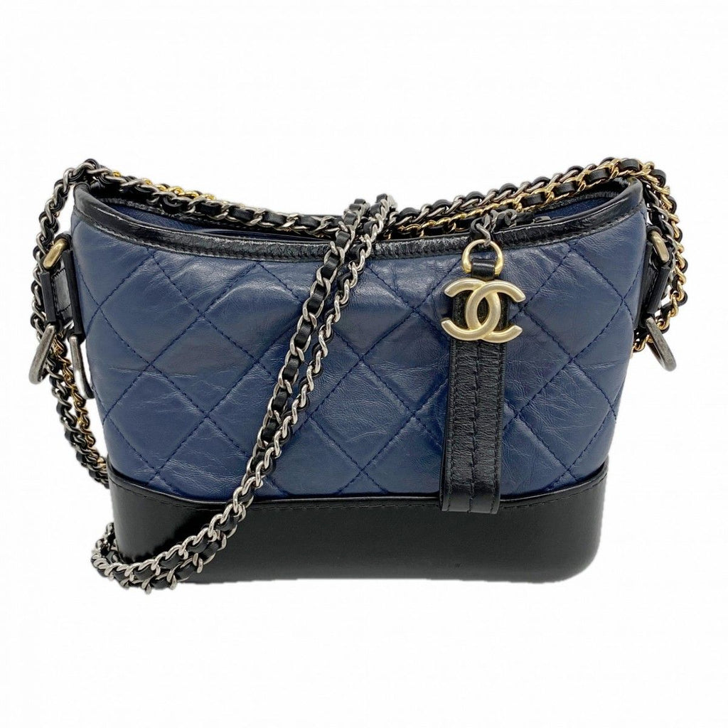 Chanel Shoulder Bag Gabrielle Calf Navy Black Gold Silver
