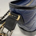 Chanel Shoulder Bag Gabrielle Calf Navy Black Gold Silver — view 8
