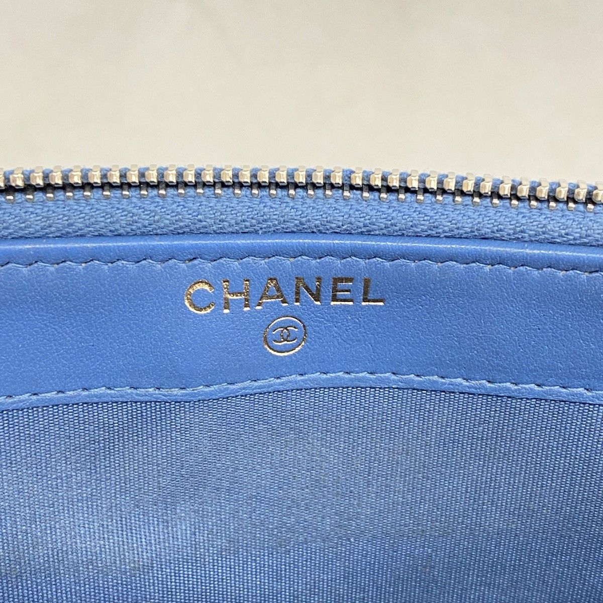Chanel Pochette CC Filigree Caviar Leather Blue Champagne Gold Handbag — view 5