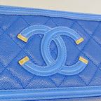 Chanel Pochette CC Filigree Caviar Leather Blue Champagne Gold Handbag — view 9