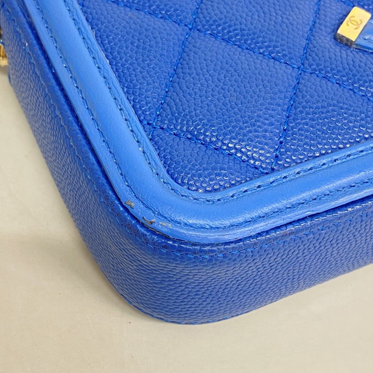 Chanel Pochette CC Filigree Caviar Leather Blue Champagne Gold Handbag — view 6