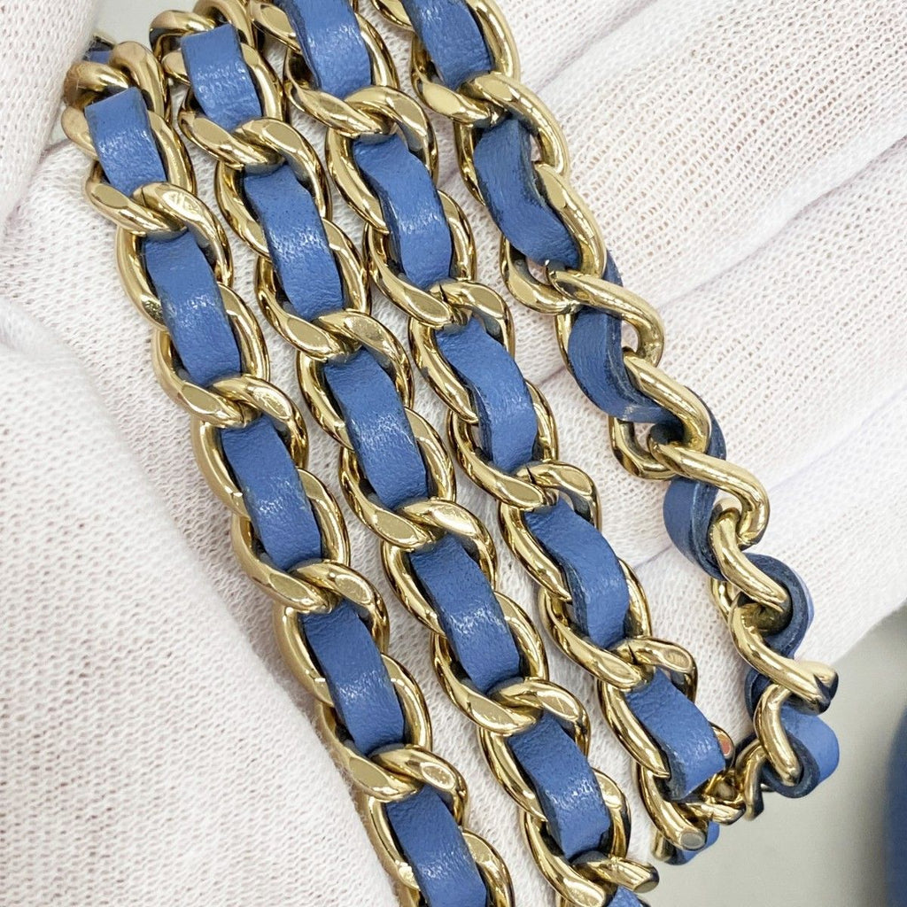 Chanel Pochette CC Filigree Caviar Leather Blue Champagne Gold Handbag — view 8